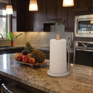 Marble and Wood Paper Towel Holder with Stainless Steel Arm