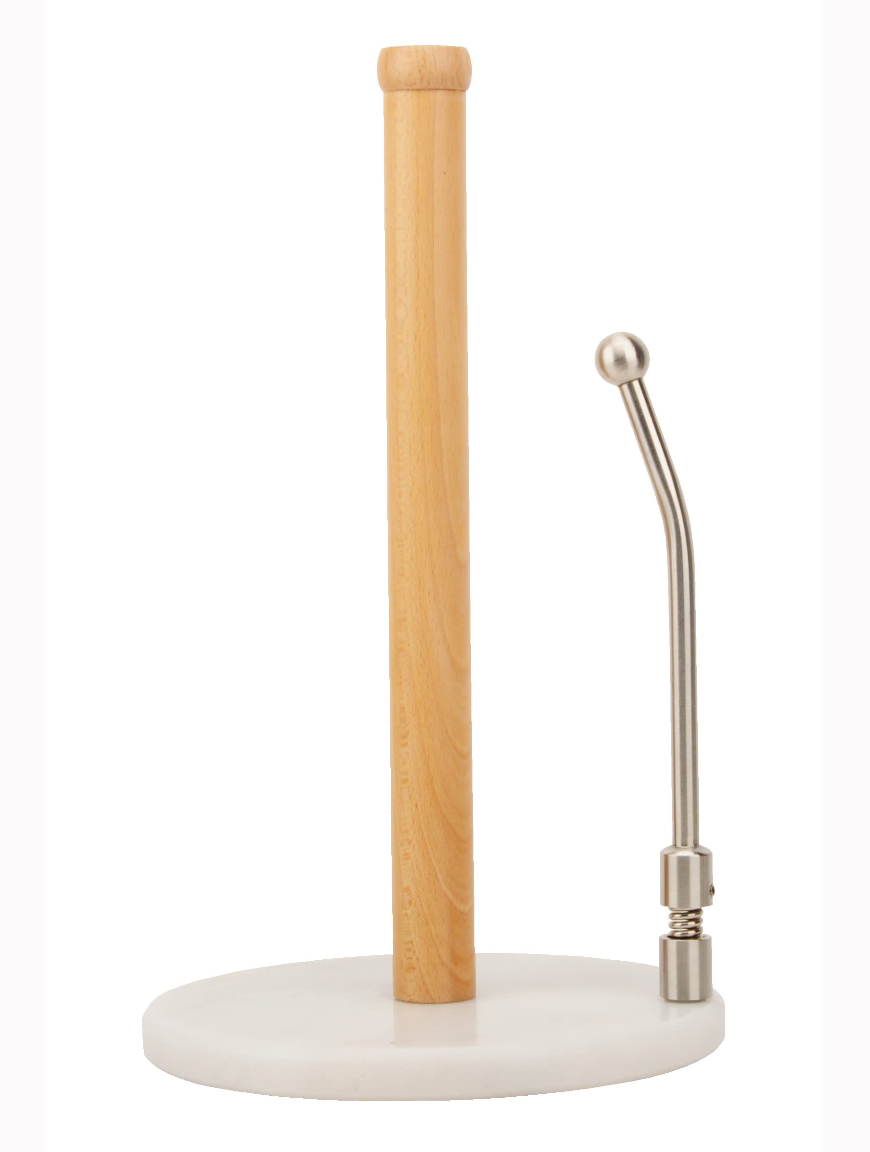 Marble and Wood Paper Towel Holder with Stainless Steel Arm