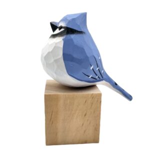 TALKLEK Hand Carved Wooden Bird Figurines, Creative Small Bird Statue for Home Decor, Bird Gifts for Bird Lovers (Blue Jay)