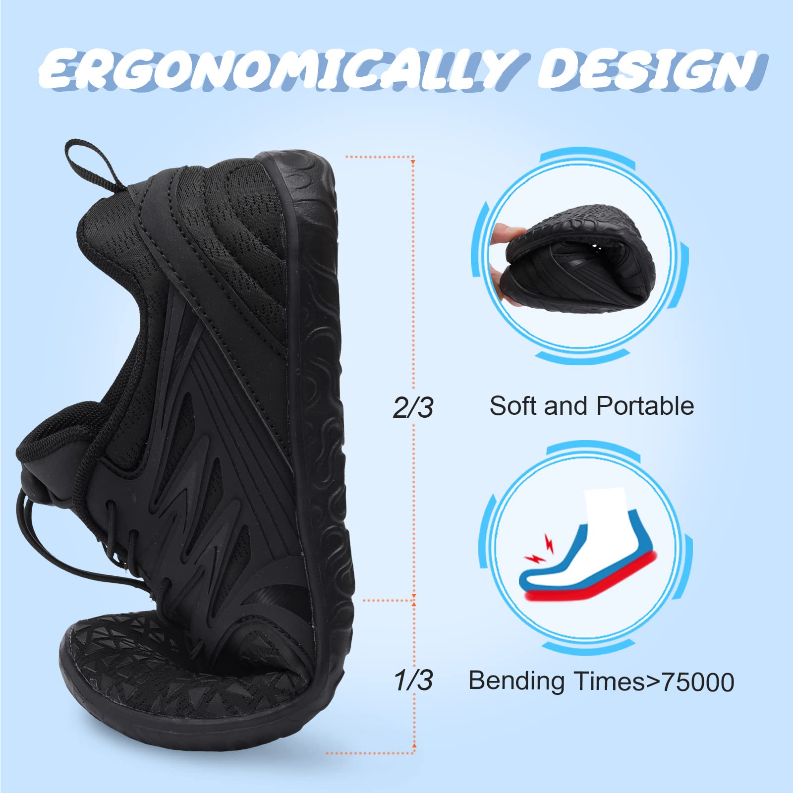 Barefoot Shoes Women Mens Beach Shoes Quick Drying Mens Swim Shoes Cruise Essential Black M US M(W:7.5-8.5, M:6-6.5)=EU37-38