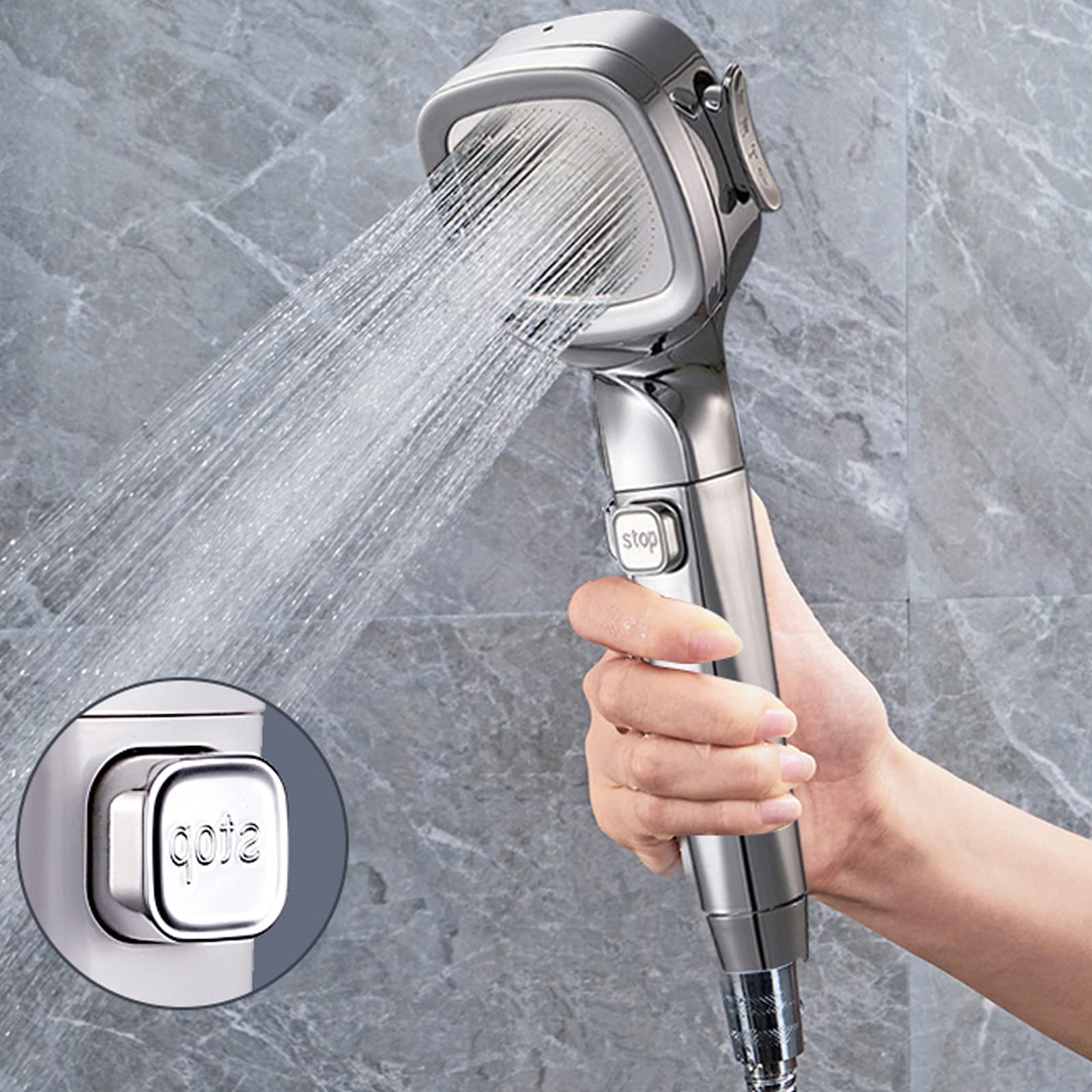 IOUHAPPY High Pressure 4-mode Handheld Shower Head Filtered Shower Head, One-key Stop Water Shower Heads with Handheld Spray, Extra Long 79 Inch Stainless Steel Hose, Wall & Overhead Brackets