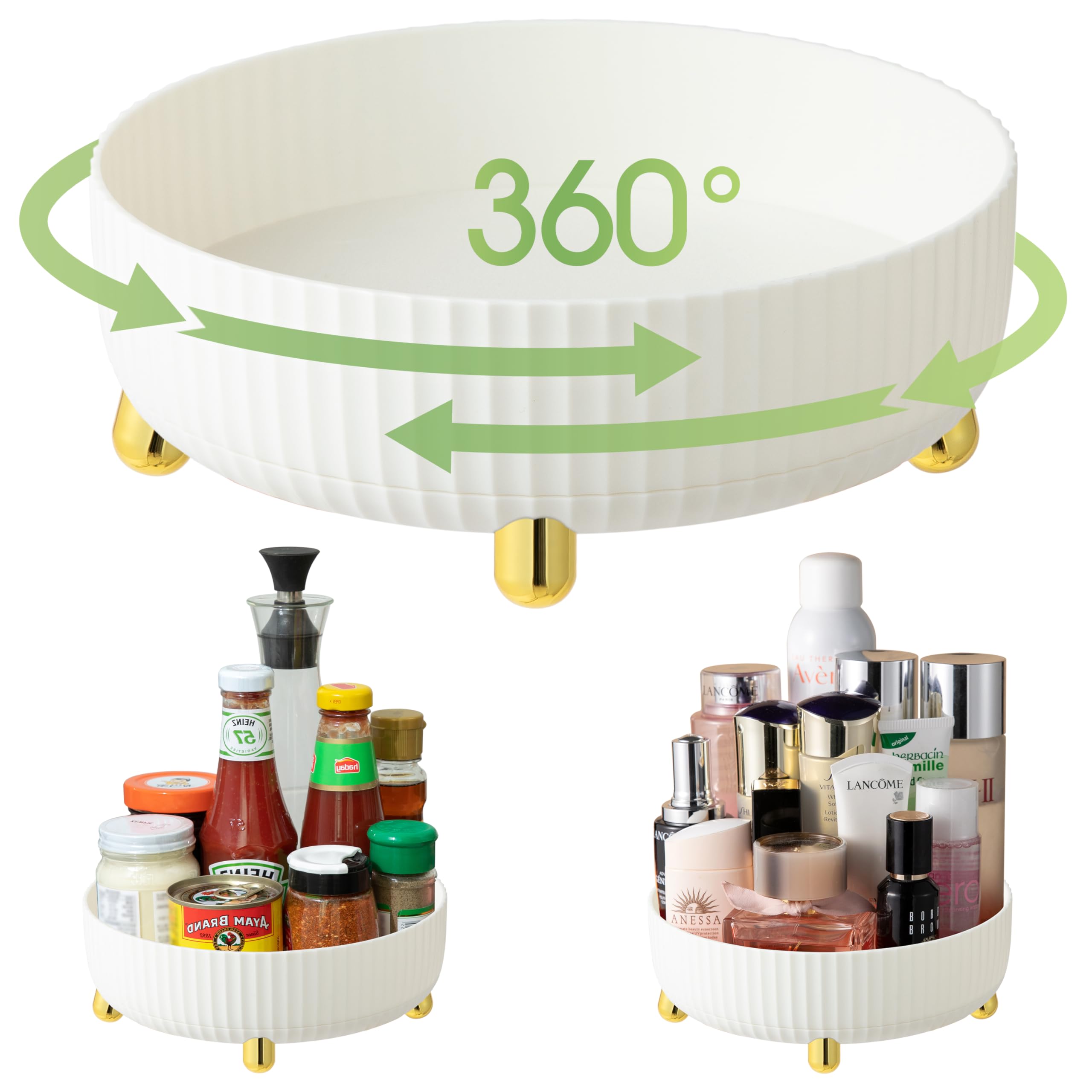 GIWULAKY 360°Rotating Makeup Organizer Countertop,Multifunctional Bathroom Organizer,Lazy Susan Turntable Organizer for Cabinet,Large Capacity Desk Organizer,for Pantry,Vanity,Condiments(White)