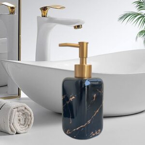 10 Oz Square Marble Soap Dispenser Black Soap Dispenser for Bathroom Ceramic Liquid Soap Dispenser with Golden Pump Premium Kitchen Soap Dispenser (Black Marble)