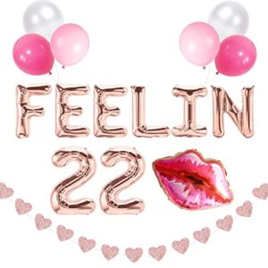 BRT Bearingshui 22nd Birthday Decorations Gifts For Her, FEELIN 22 Balloon Banner,22 Years Old Birthday, Happy 22nd Birthday Decorations Supplies for Women Girls