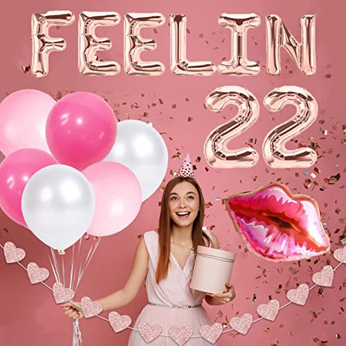 BRT Bearingshui 22nd Birthday Decorations Gifts For Her, FEELIN 22 Balloon Banner,22 Years Old Birthday, Happy 22nd Birthday Decorations Supplies for Women Girls