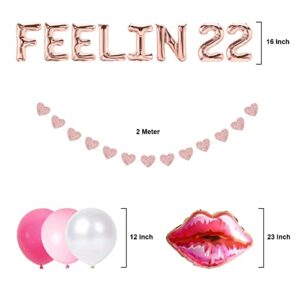 BRT Bearingshui 22nd Birthday Decorations Gifts For Her, FEELIN 22 Balloon Banner,22 Years Old Birthday, Happy 22nd Birthday Decorations Supplies for Women Girls