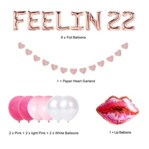 BRT Bearingshui 22nd Birthday Decorations Gifts For Her, FEELIN 22 Balloon Banner,22 Years Old Birthday, Happy 22nd Birthday Decorations Supplies for Women Girls