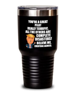 trump pilot tumbler funny gift for pilot coworker gag great president fan potus quote office joke insulated cup with lid black 30 oz