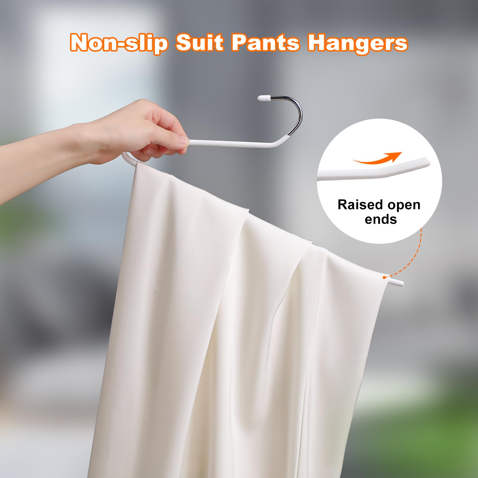 JOYBOS Pants Hangers Space Saving - 30 Pack Open Ended Hangers for Pants - Scarf Organizer Hanger for Closet - Metal Non Slip Jean Hanger - White Pant Hangers for Jeans,Trouser,Leggings,Slacks