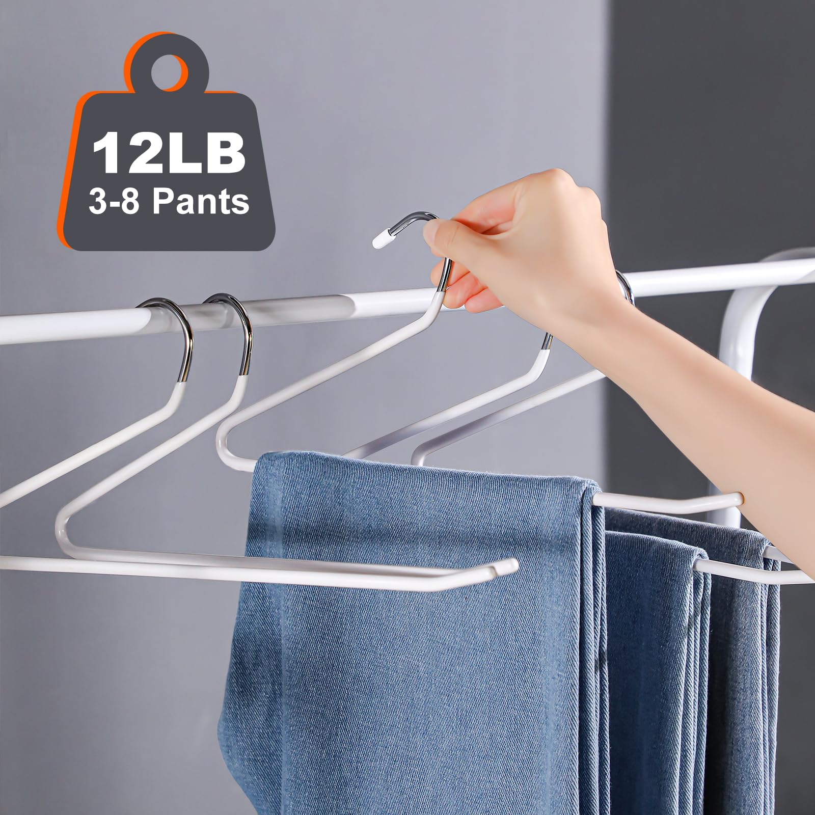 JOYBOS Pants Hangers Space Saving - 30 Pack Open Ended Hangers for Pants - Scarf Organizer Hanger for Closet - Metal Non Slip Jean Hanger - White Pant Hangers for Jeans,Trouser,Leggings,Slacks