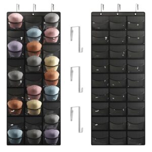 fixwal baseball hat rack, 27 pocket over the door cap organizer cap hat holder hanger for closet with large clear pockets & 3 hooks, hat storage to protect and display, black