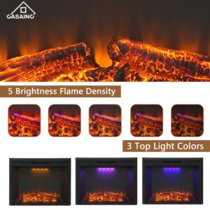 CASAINC 28'' Electric Fireplace Insert, Recessed LED Mantel Fireplace, Low Noise w/Thermostat Heater,1-9 H Timer and Remote Control, Adjustable Flame 3 Colors & 5 Brightness, 1500/750W-Black