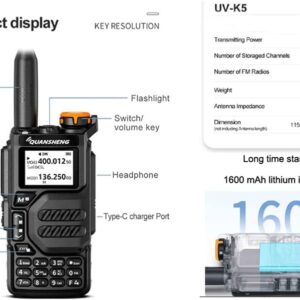 UV-K5 Dual Band Radio 5 Watt Output Portable Two-Way Radio with NOAA Weather Alert Walkie Talki FM (1pc)