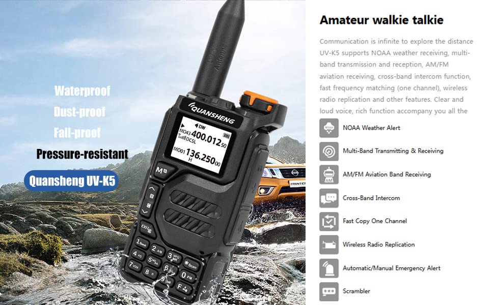 UV-K5 Dual Band Radio 5 Watt Output Portable Two-Way Radio with NOAA Weather Alert Walkie Talki FM (1pc)