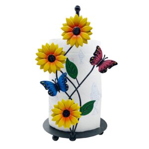 sunflower kitchen paper towel holder with sunflower and butterfly, black metal farmhouse countertop yellow kitchen decor accessories