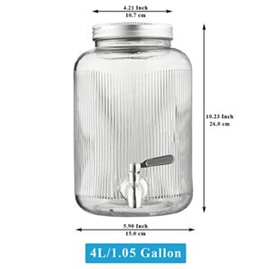 Berglander Glass Drink Dispenser for Fridge, 1 Gallon Beverage Dispenser with Leakproof Stainless Steel Spigot, Water, Laundry Detergent, Juice Dispenser for BBQ, Picnic, Parties and Events (Clear)