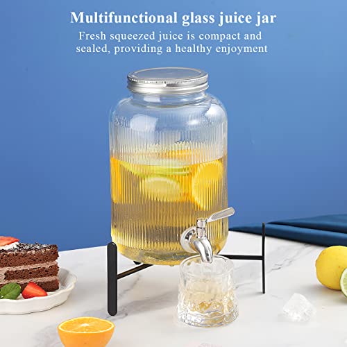 Berglander Glass Drink Dispenser for Fridge, 1 Gallon Beverage Dispenser with Leakproof Stainless Steel Spigot, Water, Laundry Detergent, Juice Dispenser for BBQ, Picnic, Parties and Events (Clear)