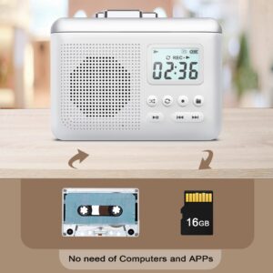 Portable Walkman Cassette Player: with 16GB SD Card Vintage Cassette Tape Player,Convert Walkman Tape Cassettes with Recorder,Big Speaker,Earphone Jack,Built-in Microphone for Home,Park White