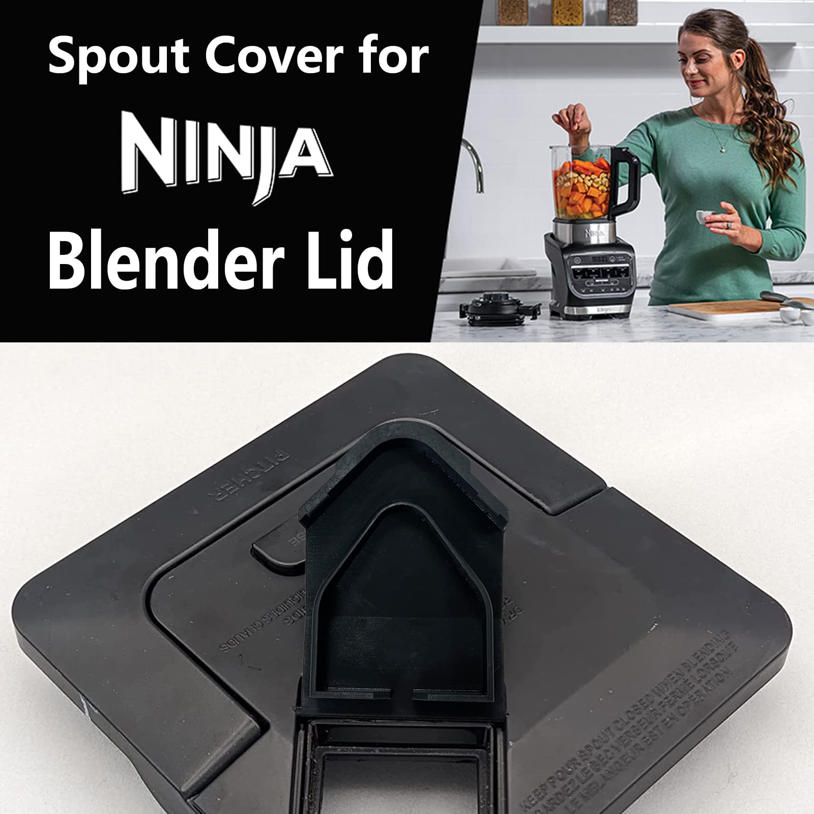 TEYOUYI 2PCS Spout Cover for Ninja Blender Lid,Replacement parts for Ninja Blender 72 oz Pitcher,Accessories for Ninja Blender,Fits: NJ600-NJ602 and BL500-BL781 Black