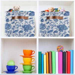 Kigai Storage Basket Blue White Floral Foldable Canvas Laundry Baskets Bin Waterproof Inner Layer with Sturdy Handles for Toy Nursery Blanket Clothes 2 Pack