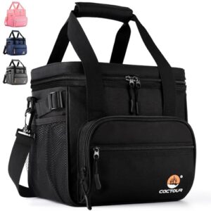 cactour large lunch bag for men - insulated mens lunchbox for work office picnic 24-can (15l) collapsible & leakproof cooler bag with adjustable shoulder strap for adults （black）