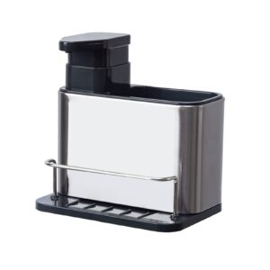 Rumia Kitchen 3-in-1 Sink Caddy,Dish Soap Dispenser for Kitchen Sink,Stainless Steel Material sponge holder,Black