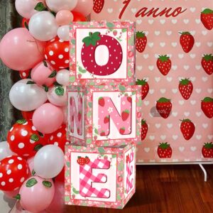 Strawberry Balloon Boxes 1st Birthday Party Supplies Strawberry Backdrop One Birthday Balloon Blocks Decorations for Baby Girl First Birthday Strawberry Party Decorations Supplies