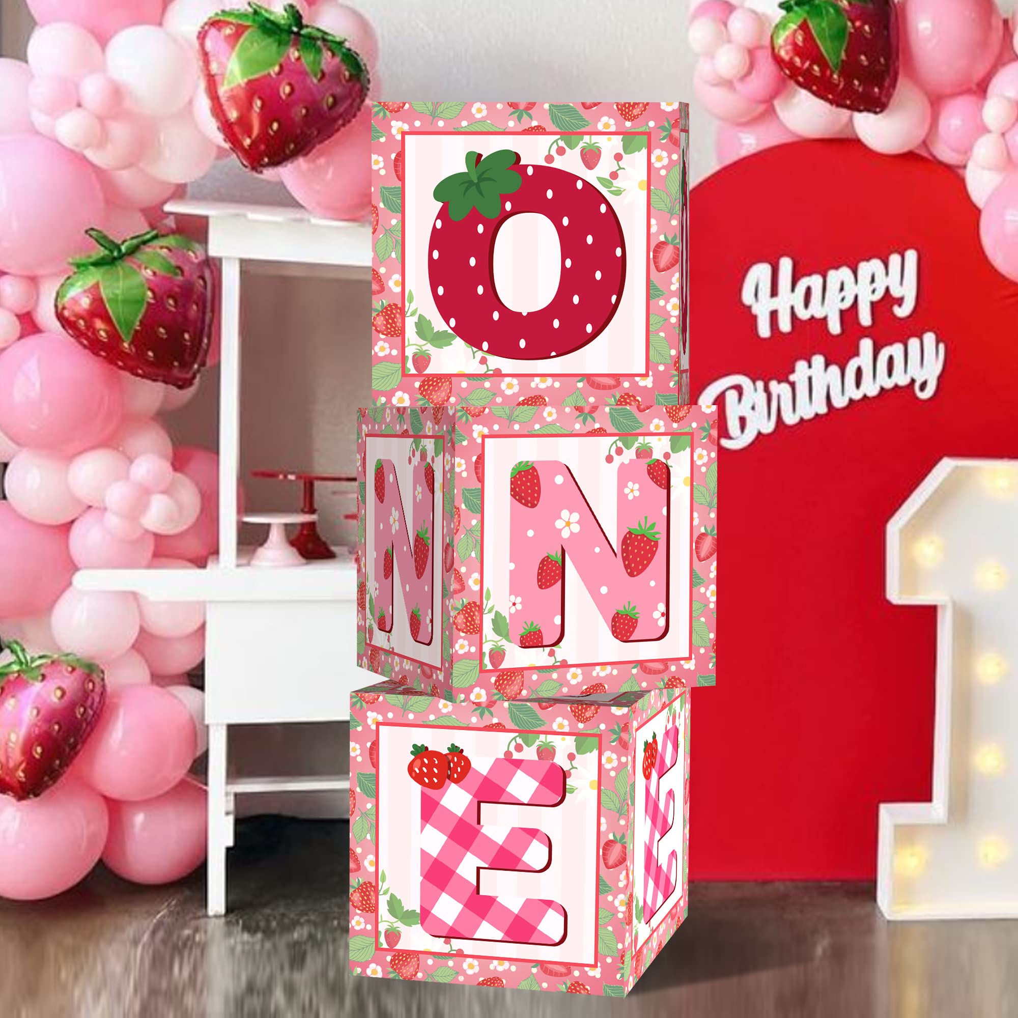 Strawberry Balloon Boxes 1st Birthday Party Supplies Strawberry Backdrop One Birthday Balloon Blocks Decorations for Baby Girl First Birthday Strawberry Party Decorations Supplies