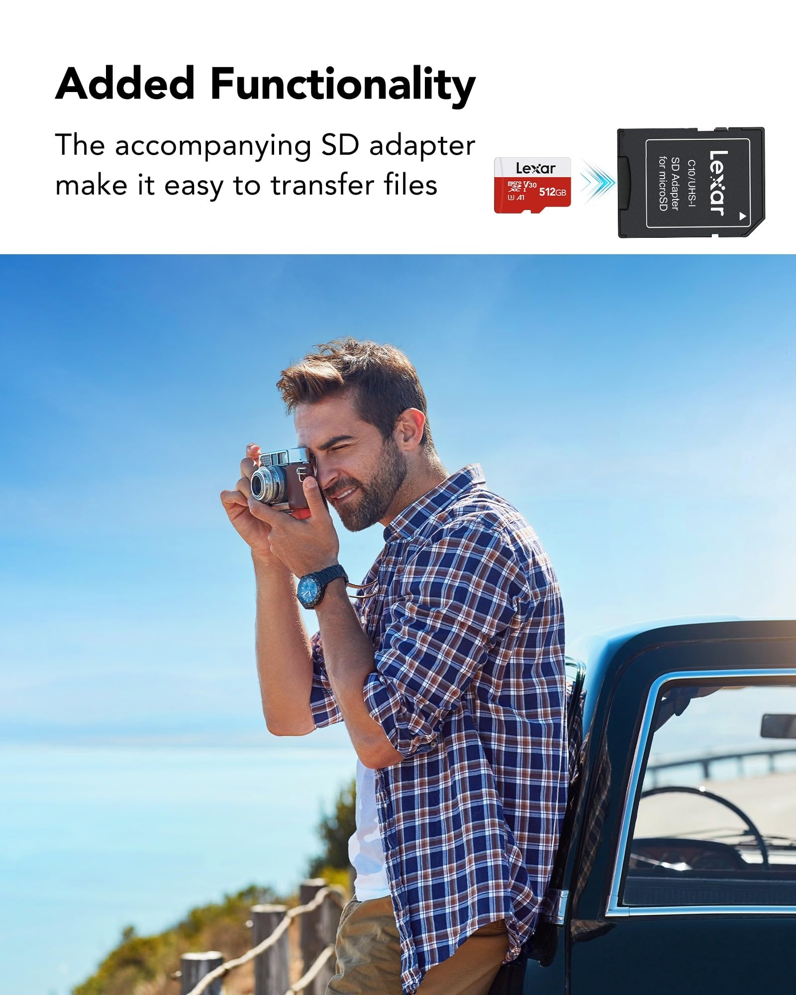 Lexar E-Series 512GB Micro SD Card, microSDXC UHS-I Flash Memory Card with Adapter, 100MB/s, C10, U3, A1, V30, Full HD, 4K UHD, High Speed TF Card