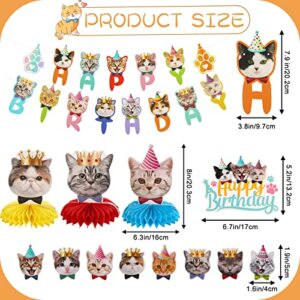 DECYOOL 39 Pcs Cat Birthday Decorations Cat Birthday Party Supplies, 2 Pcs Birthday Banner 3 Pcs Birthday Honeycombs 9pcs Birthday Balloons and 25 Pcs Cupcake Toppers for Kid cat lover