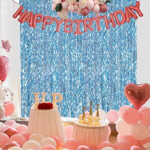 4 Pack Light Blue Party Foil Curtain - CYLMFC 3.3 ft x 6.6 ft Wavy Photo Booth Backdrop Metallic Tinsel Foil Fringe Curtains Environmental Background for Birthday Wedding Party Christmas Decorations