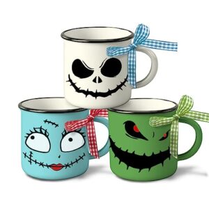 paayna halloween mini coffee mug set of 3, night. mare be fore. xmas jack and sally spooky face mini cups for tiered tray decor, kitchen coffee bar party decoration centerpiece fall housewarming gift