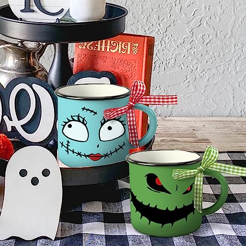 Paayna Halloween Mini Coffee Mug Set of 3, Night. mare BE Fore. Xmas Jack and Sally Spooky Face Mini Cups for Tiered Tray Decor, Kitchen Coffee Bar Party Decoration Centerpiece Fall Housewarming Gift