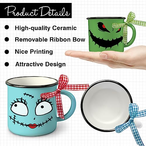 Paayna Halloween Mini Coffee Mug Set of 3, Night. mare BE Fore. Xmas Jack and Sally Spooky Face Mini Cups for Tiered Tray Decor, Kitchen Coffee Bar Party Decoration Centerpiece Fall Housewarming Gift