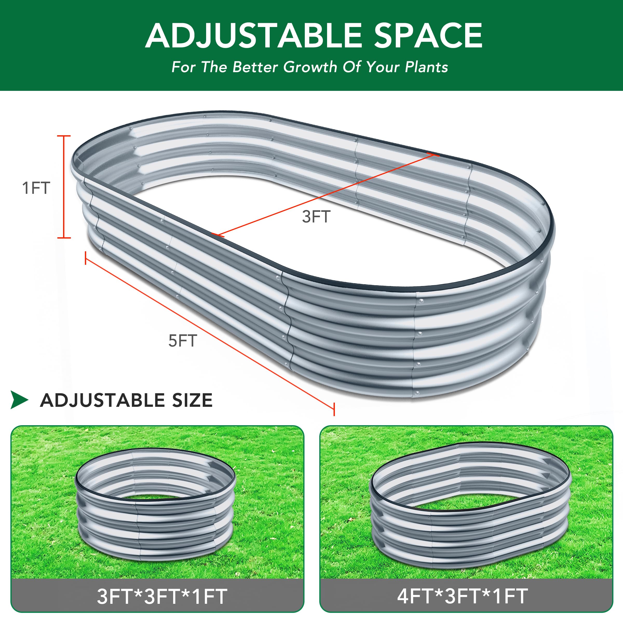 EZIOSS Raised Garden Bed -5×3×1ft Galvanized Planter Box for Outdoor Gardening and Planting, Ideal for Vegetables and Plants