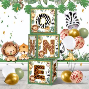 Wild One Balloon Boxes 1st Birthday Party Supplies Jungle Safari Animals Wild One Birthday Decorations for Boy Baby First Birthday Wild One Party Decorations (Green)