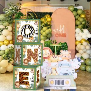 Wild One Balloon Boxes 1st Birthday Party Supplies Jungle Safari Animals Wild One Birthday Decorations for Boy Baby First Birthday Wild One Party Decorations (Green)