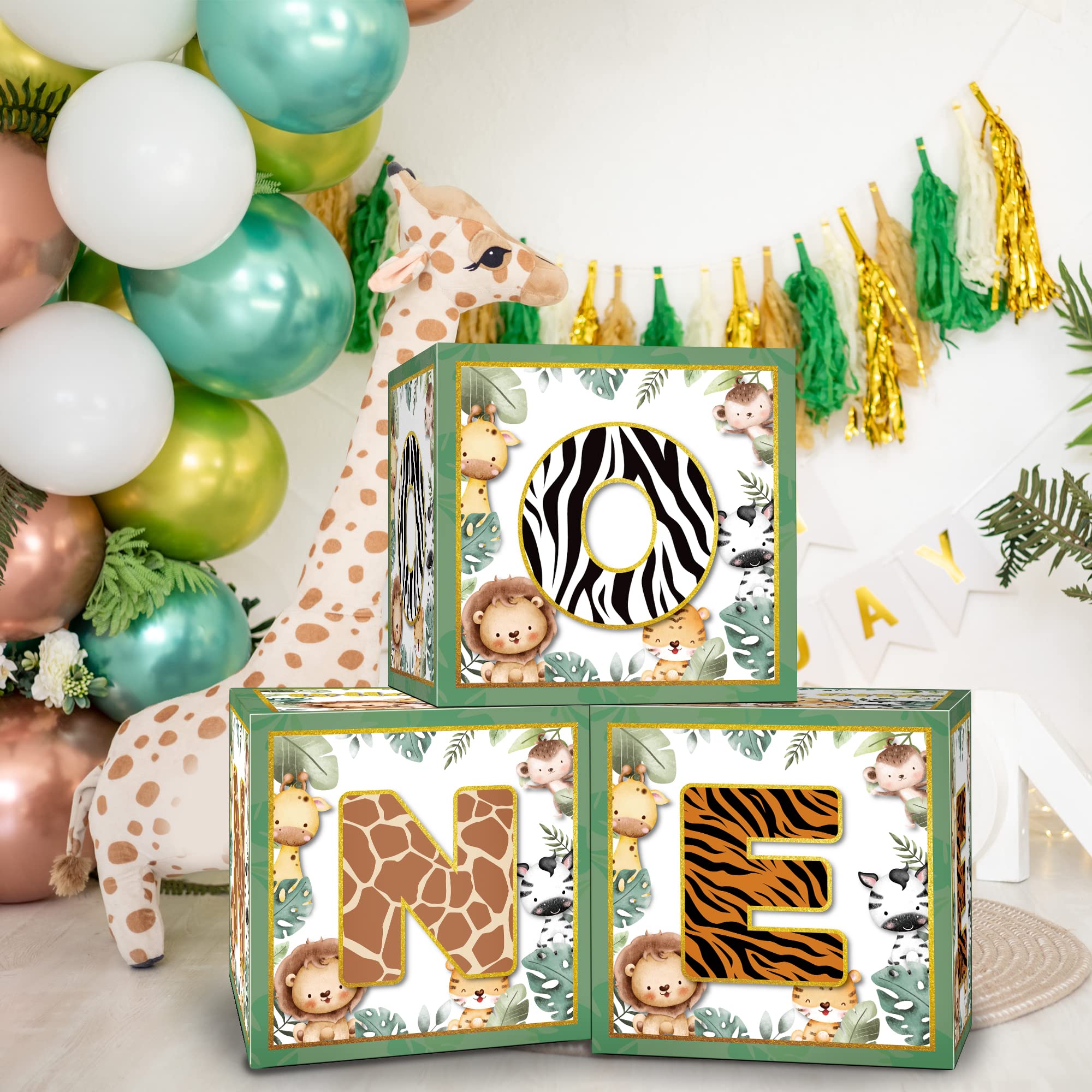 Wild One Balloon Boxes 1st Birthday Party Supplies Jungle Safari Animals Wild One Birthday Decorations for Boy Baby First Birthday Wild One Party Decorations (Green)