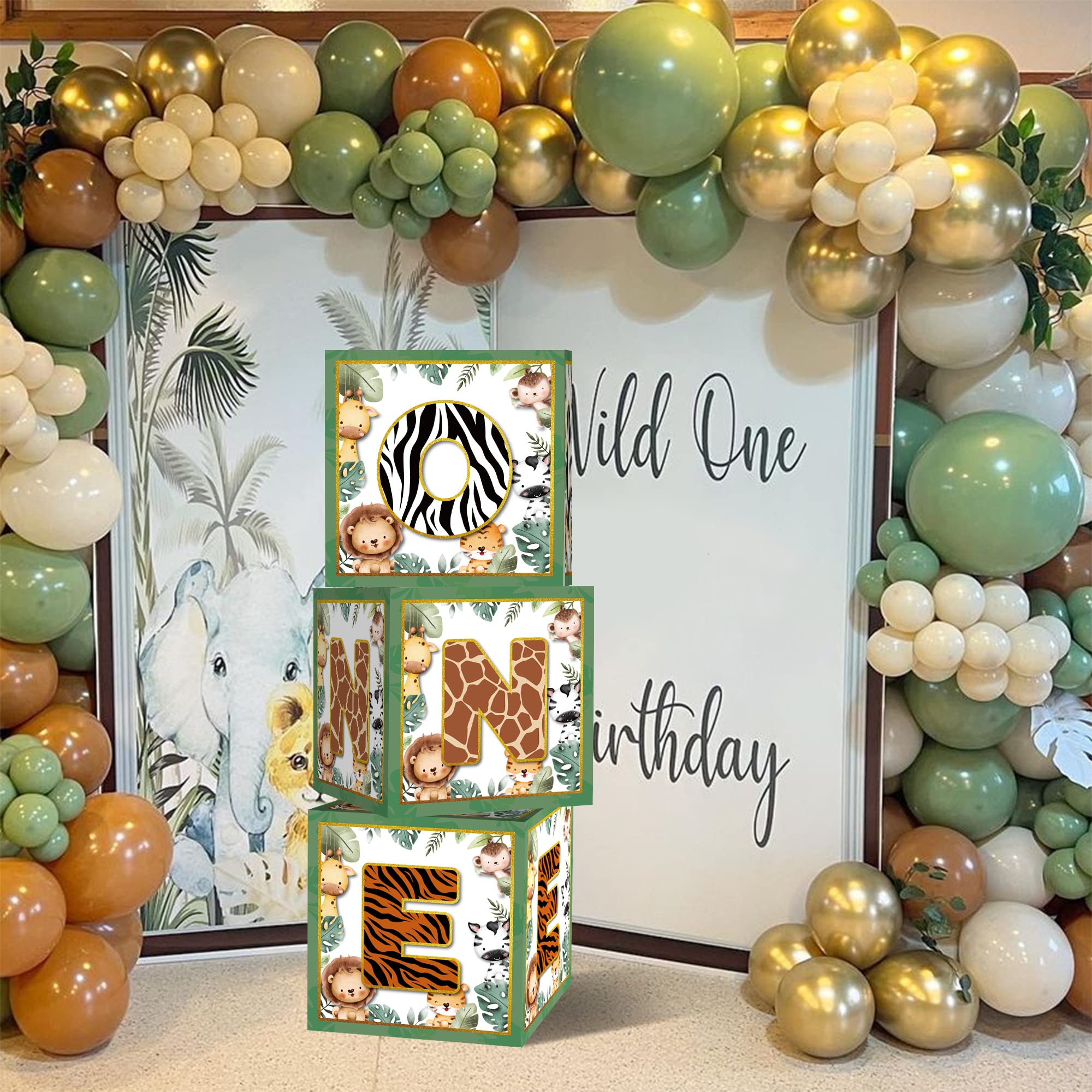 Wild One Balloon Boxes 1st Birthday Party Supplies Jungle Safari Animals Wild One Birthday Decorations for Boy Baby First Birthday Wild One Party Decorations (Green)