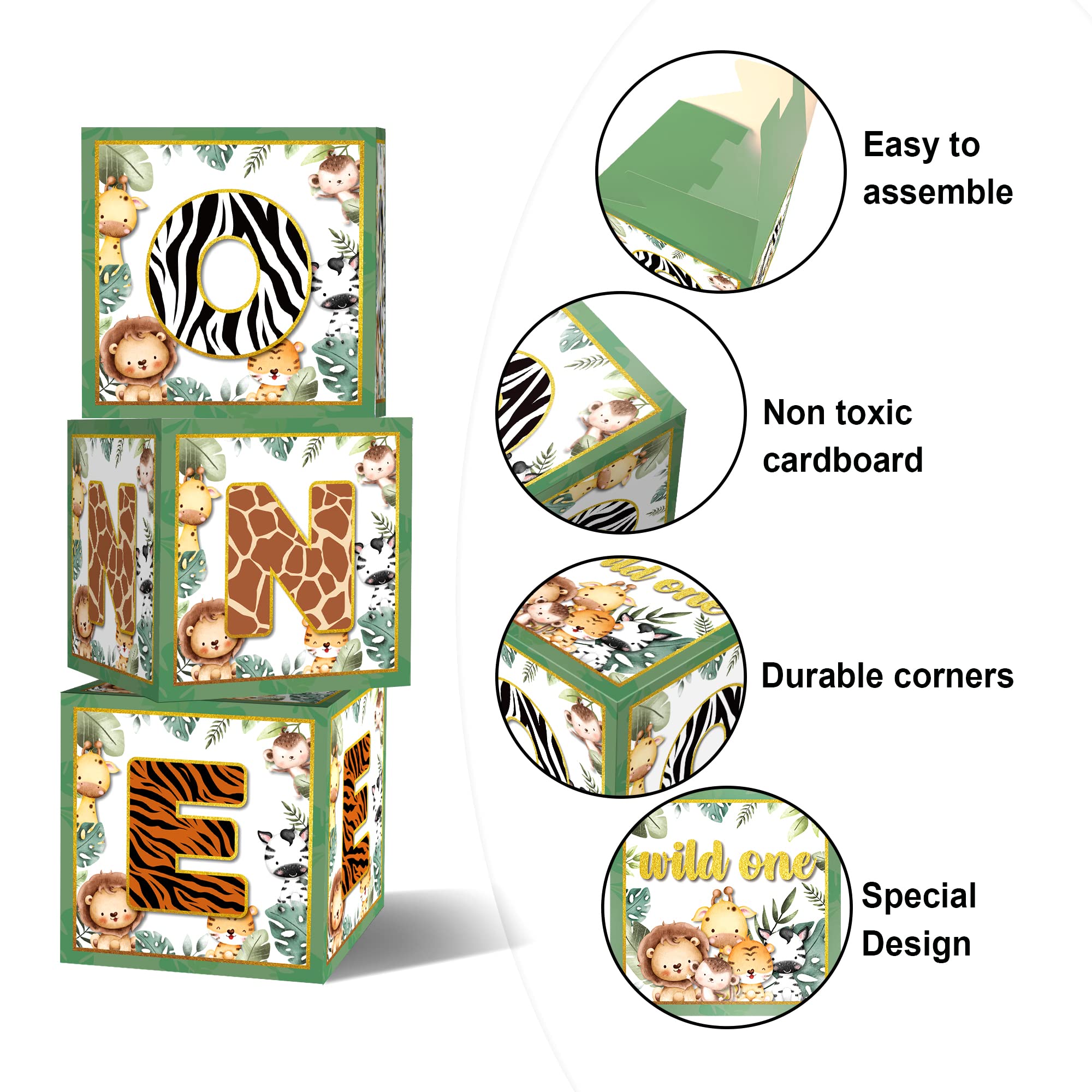 Wild One Balloon Boxes 1st Birthday Party Supplies Jungle Safari Animals Wild One Birthday Decorations for Boy Baby First Birthday Wild One Party Decorations (Green)