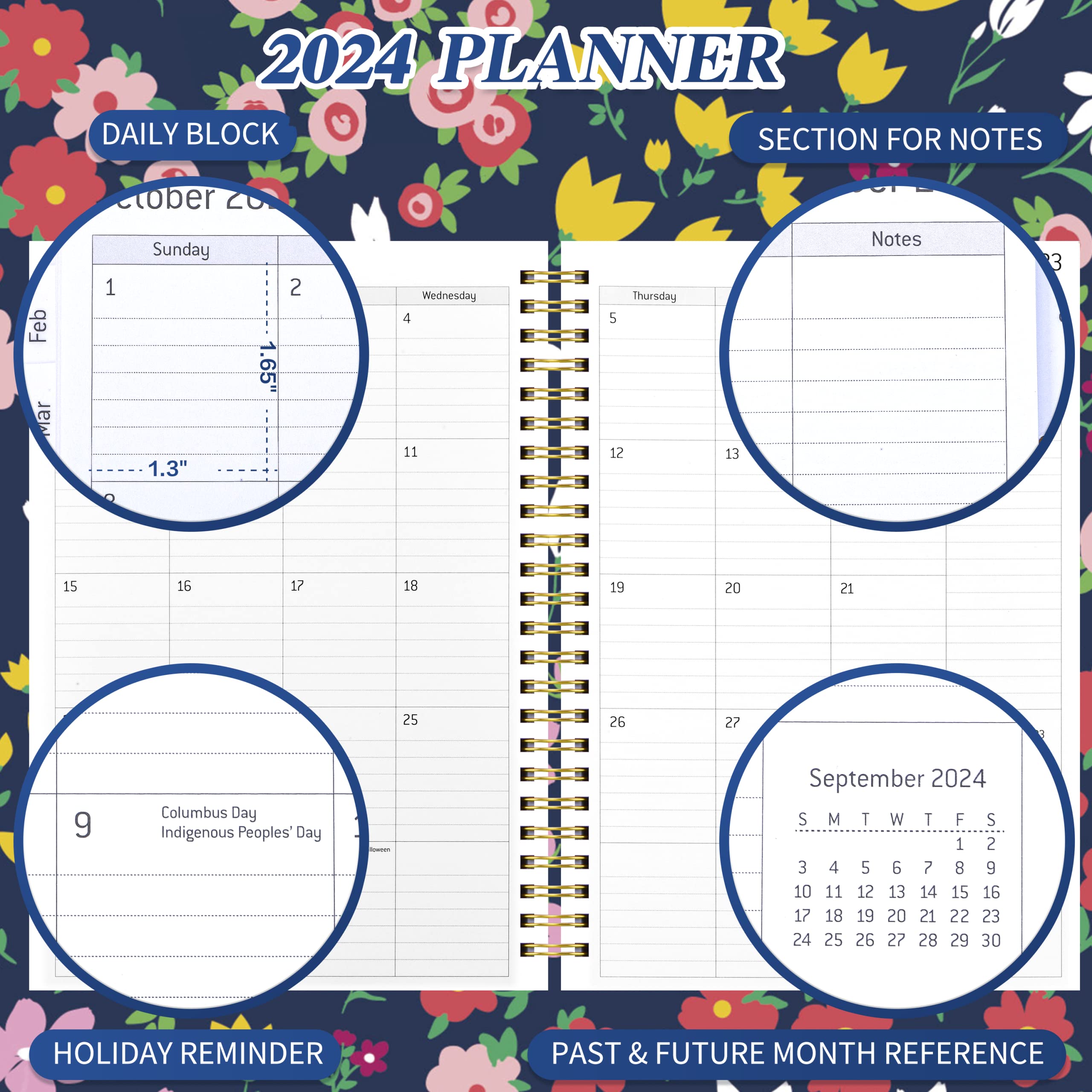 2024 Academic Planner - Planner 2024 Weekly & Monthly Planner with Tabs, 6.3" x 8.5", Jan 2024-Dec 2024, Daily Planner Yearly Agenda Calendar Organizer