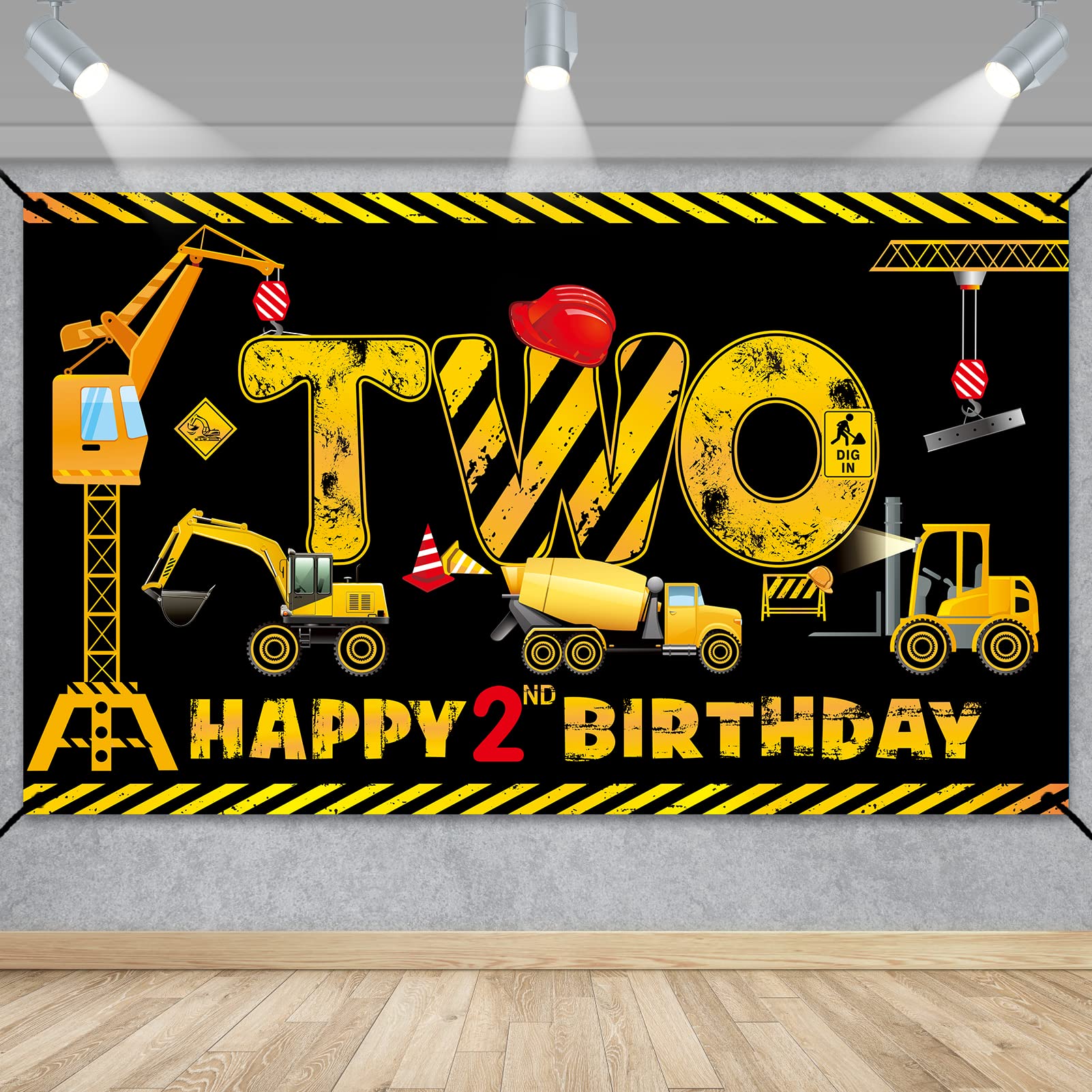 Construction 2nd Birthday Banner Decorations for Boys Kids, Dump Truck Construction Theme Two Birthday Backdrop Party Supplies, Excavator Crane Digger Two Year Old Poster Sign