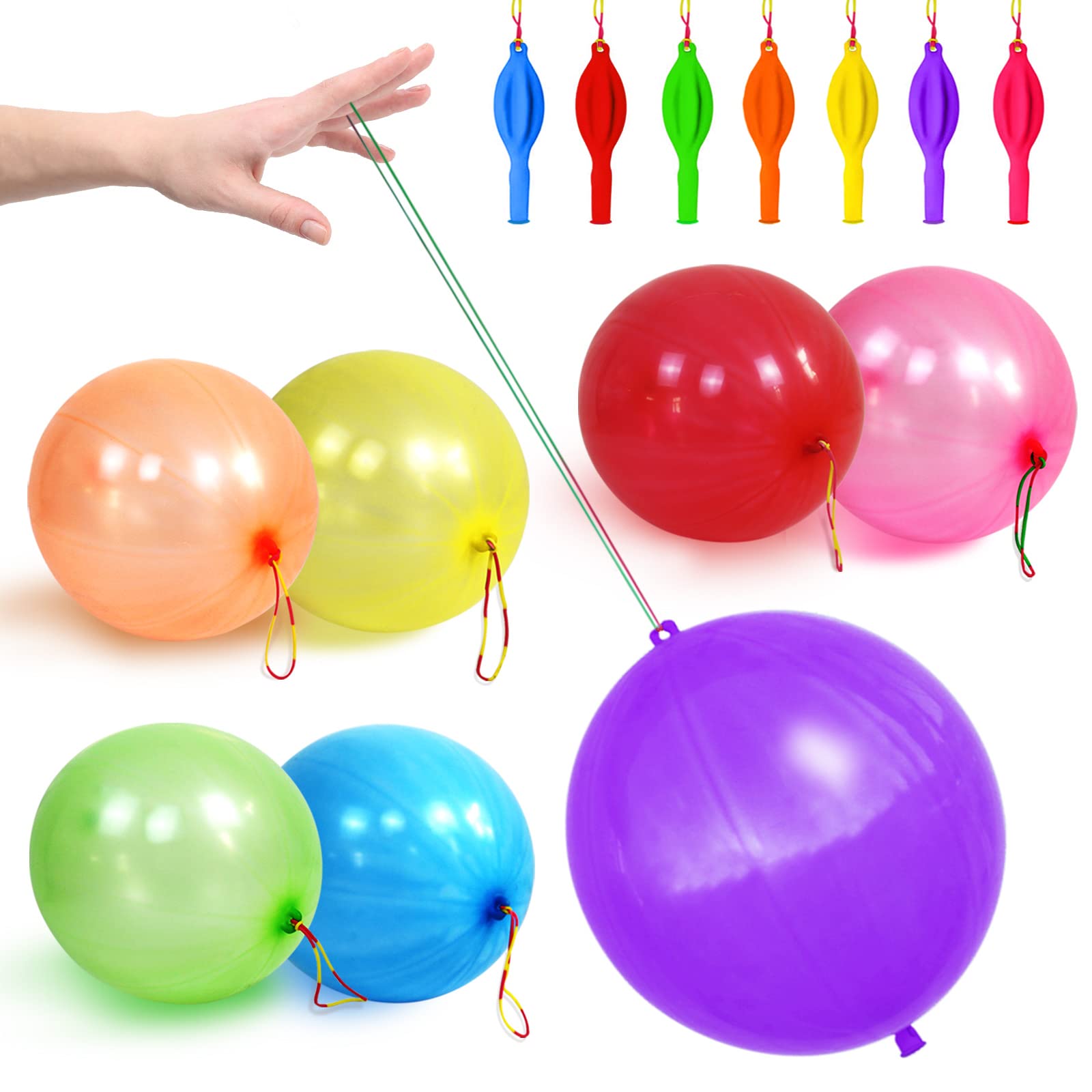 32PCS Punch Balloons Thickened Latex Punching Balloon Assorted Color Bounce Balloons with Upgraded Strong Rubber Band Handle Heavy Duty Party Favors For Kids Birthday Party Wedding Fun Balloons