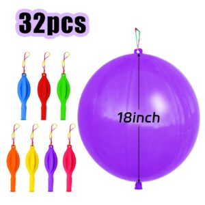 32PCS Punch Balloons Thickened Latex Punching Balloon Assorted Color Bounce Balloons with Upgraded Strong Rubber Band Handle Heavy Duty Party Favors For Kids Birthday Party Wedding Fun Balloons