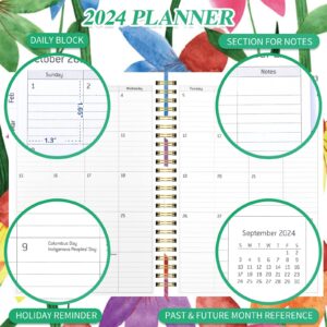 2024 Monthly Planner/Monthly Calendar - Daily Weekly Monthly Planner with Tabs, 8.5" x 6.4", Elastic Closure, Inner Pocket, Floral Agenda Organizer