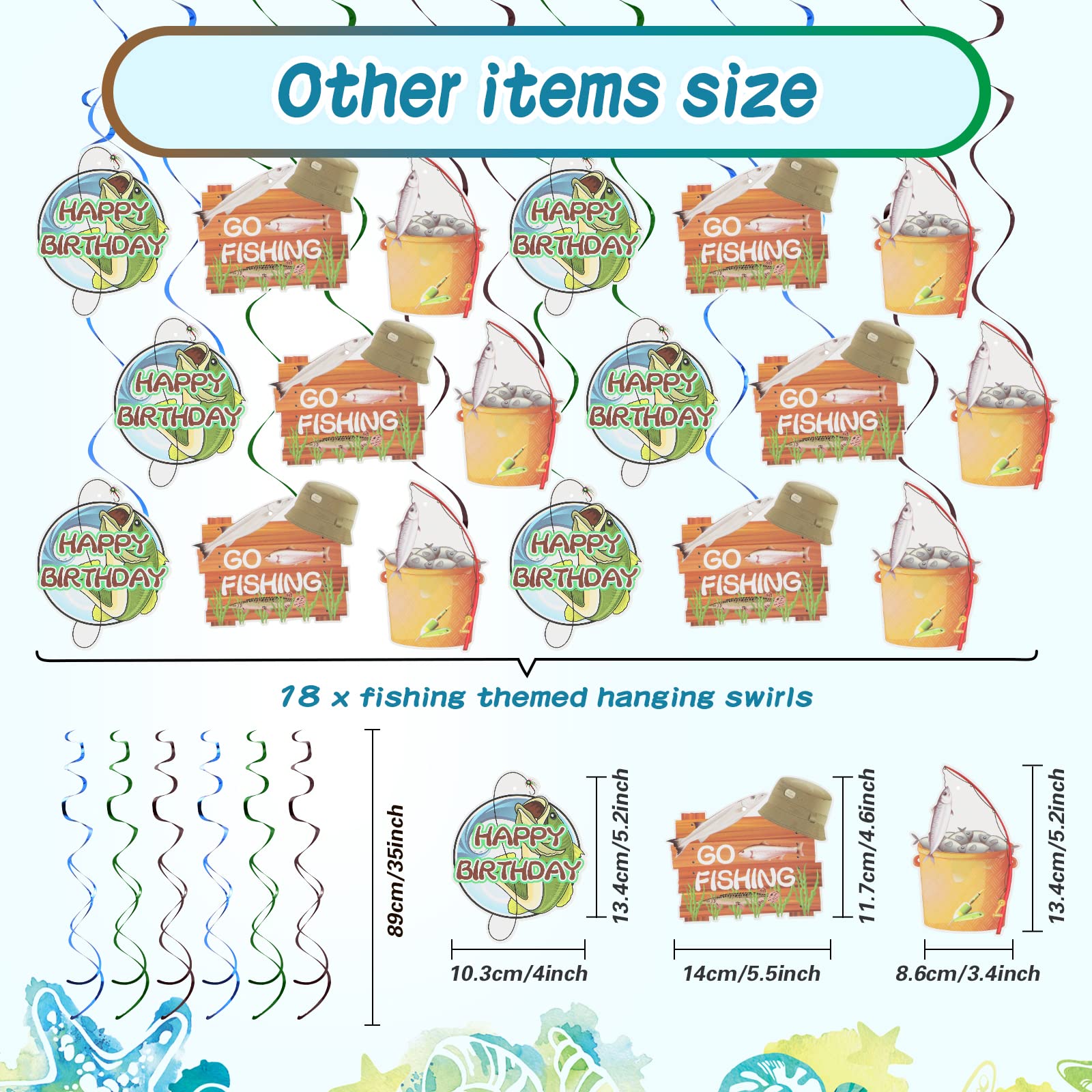 Outus 77 Pcs Gone Fishing Party Decorations Adult Fishing Birthday Party Decoration Include Banner Gone Fishing String Hanging Banner Pom Pom Flowers Hanging Swirls Latex Balloons Cupcake Topper