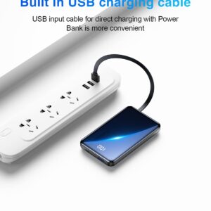 Portable Charger small Power Bank 12000mAh,Mini Fast Charging Power Bank,Battery Bank with Built-in Cables,2 Input and 4 output External Battery Pack Compatible with iPhone14/13/12/11/10/9/Android etc