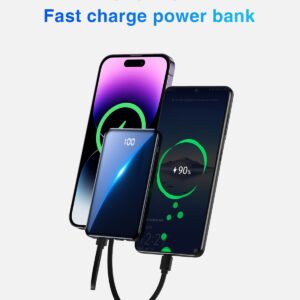 Portable Charger small Power Bank 12000mAh,Mini Fast Charging Power Bank,Battery Bank with Built-in Cables,2 Input and 4 output External Battery Pack Compatible with iPhone14/13/12/11/10/9/Android etc