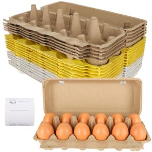 acrux7 21 pack egg cartons holds up to 12 count eggs, 1 dozen blank natural paper pulp egg cartons with stickers, reusable sturdy design cardboard egg cartons for kitchen, farmhouse, market (3 color)