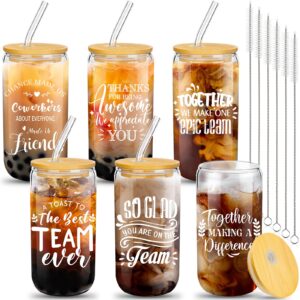 purpeak 6 set employee appreciation gifts thank you gifts for staff coworker thank you glass cups 16 oz can shaped beer glass with lids straws brushes for team teacher nurse(inspirational style)